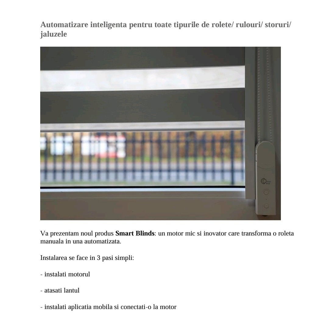 Motor WiFi SmartBlinds pentru actionarea roletelor textile